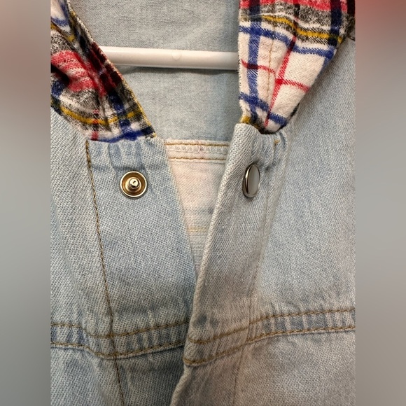 Vintage US Boys Women’s Plaid Sleeve Denim Hoodie - Picture 6 of 9